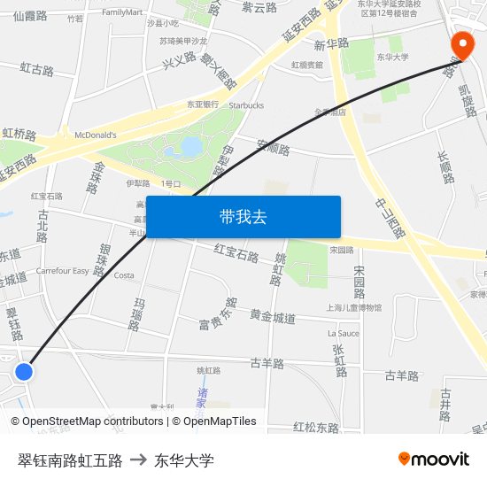 翠钰南路虹五路 to 东华大学 map