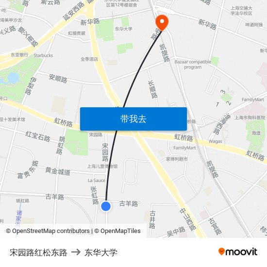 宋园路红松东路 to 东华大学 map