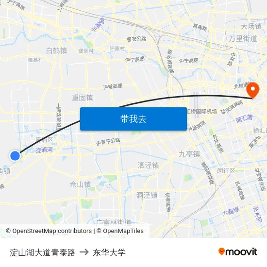淀山湖大道青泰路 to 东华大学 map