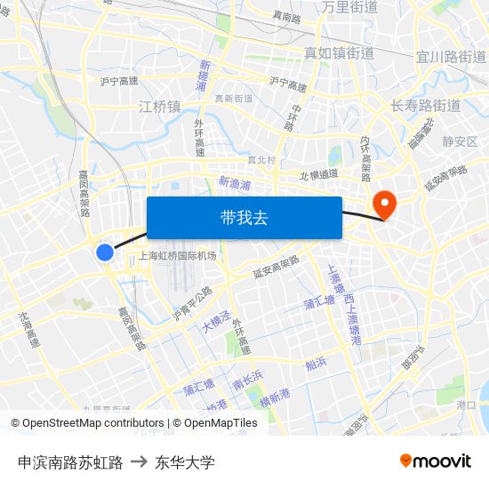 申滨南路苏虹路 to 东华大学 map