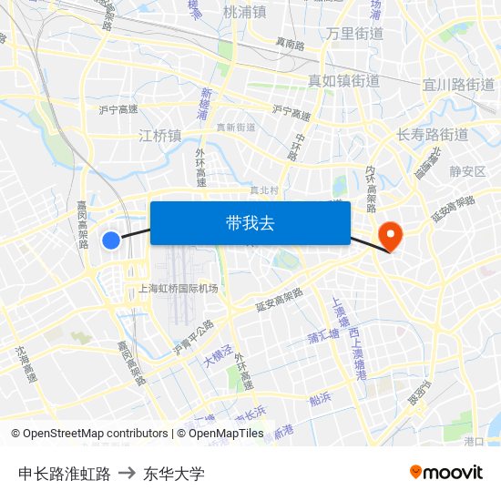 申长路淮虹路 to 东华大学 map