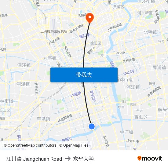江川路 Jiangchuan Road to 东华大学 map