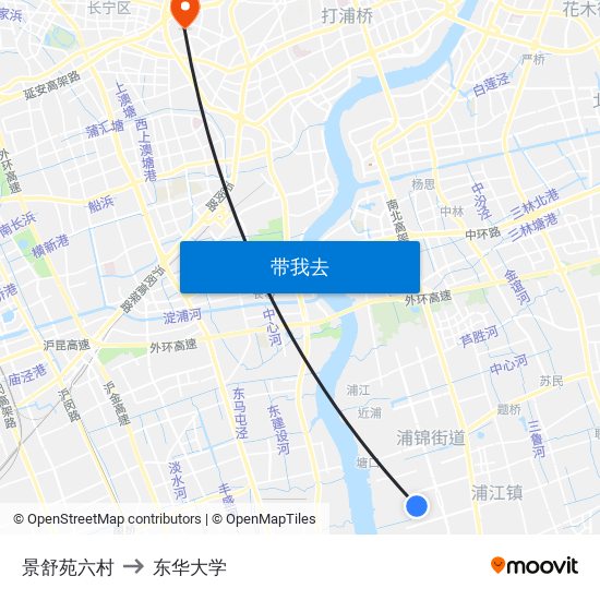 景舒苑六村 to 东华大学 map