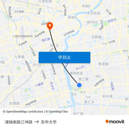 浦驰南路江坤路 to 东华大学 map