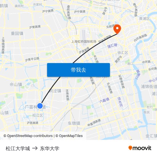 松江大学城 to 东华大学 map