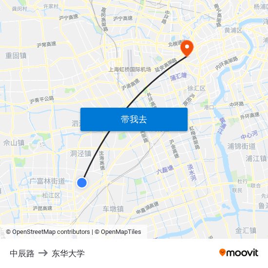 中辰路 to 东华大学 map