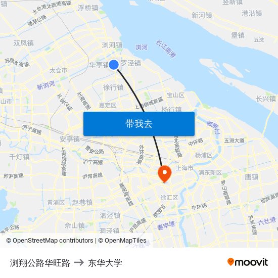 浏翔公路华旺路 to 东华大学 map