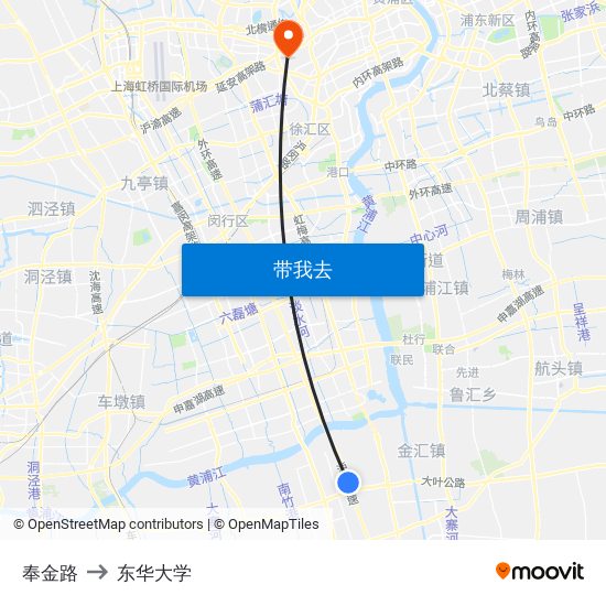 奉金路 to 东华大学 map