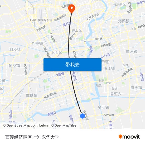 西渡经济园区 to 东华大学 map