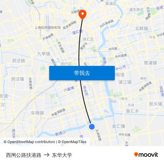 西闸公路扶港路 to 东华大学 map