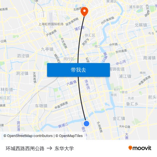 环城西路西闸公路 to 东华大学 map