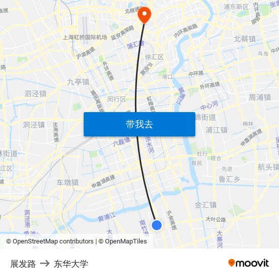 展发路 to 东华大学 map