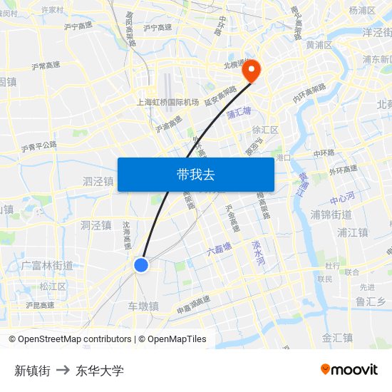 新镇街 to 东华大学 map