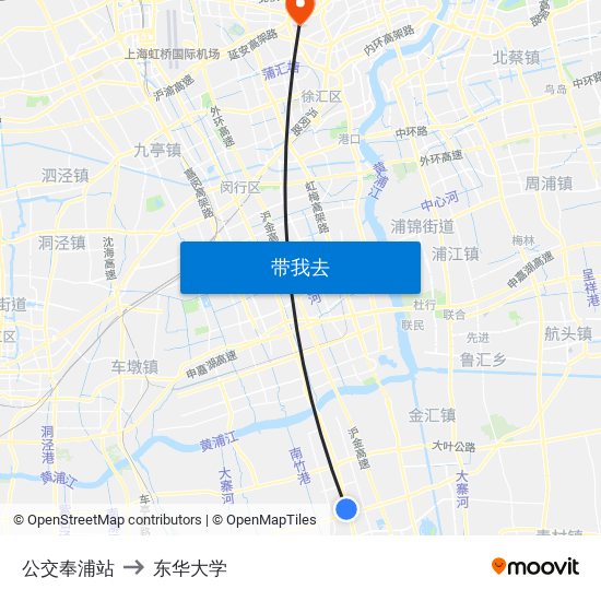 公交奉浦站 to 东华大学 map