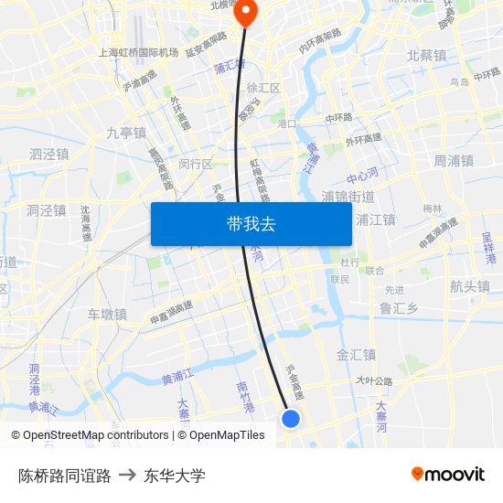 陈桥路同谊路 to 东华大学 map