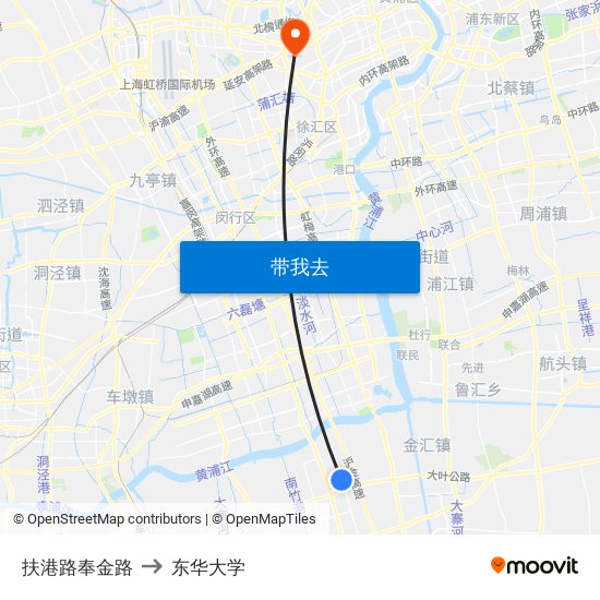 扶港路奉金路 to 东华大学 map