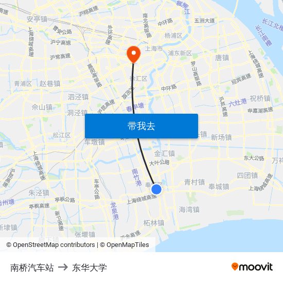 南桥汽车站 to 东华大学 map