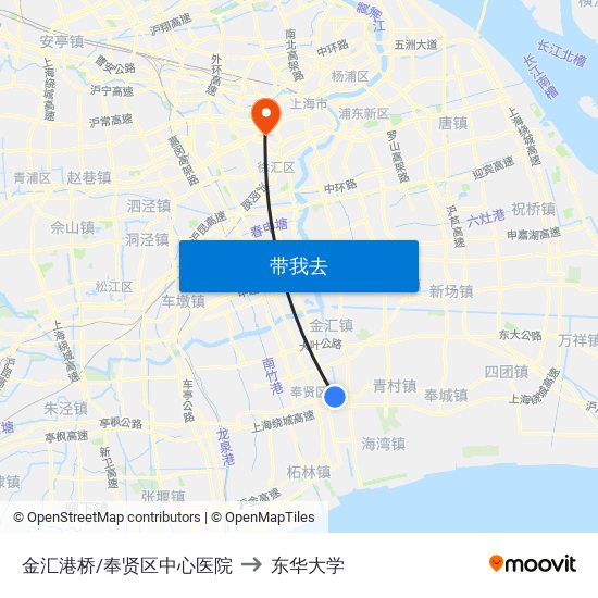 金汇港桥/奉贤区中心医院 to 东华大学 map