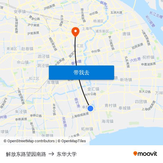 解放东路望园南路 to 东华大学 map