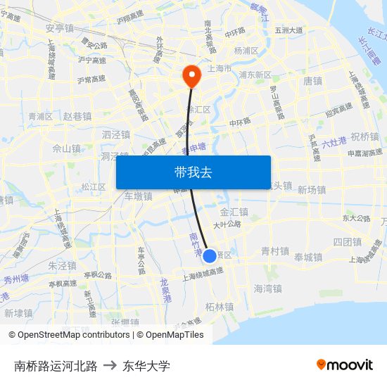 南桥路运河北路 to 东华大学 map