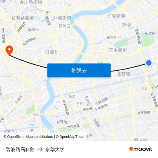 碧波路高科路 to 东华大学 map