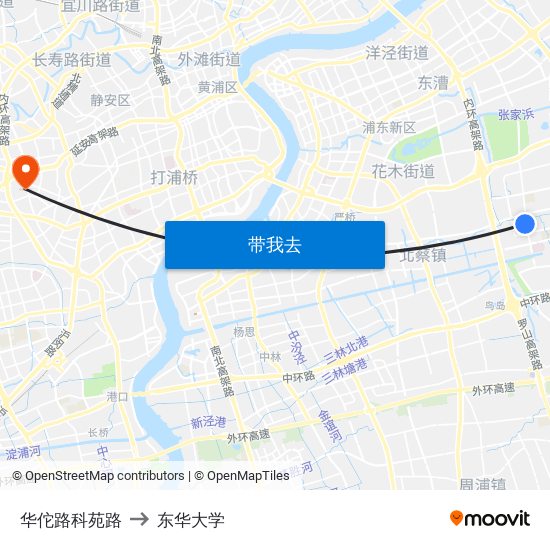 华佗路科苑路 to 东华大学 map