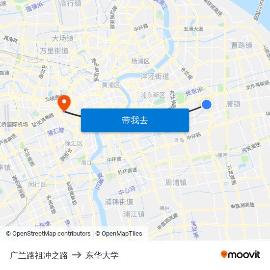 广兰路祖冲之路 to 东华大学 map