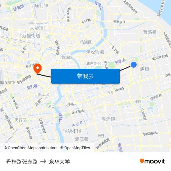 丹桂路张东路 to 东华大学 map