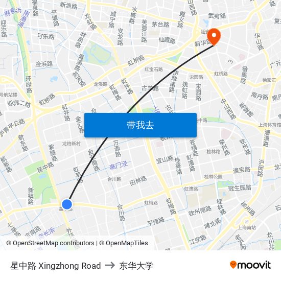 星中路 Xingzhong Road to 东华大学 map