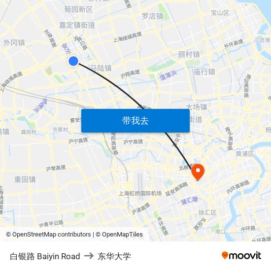 白银路 Baiyin Road to 东华大学 map