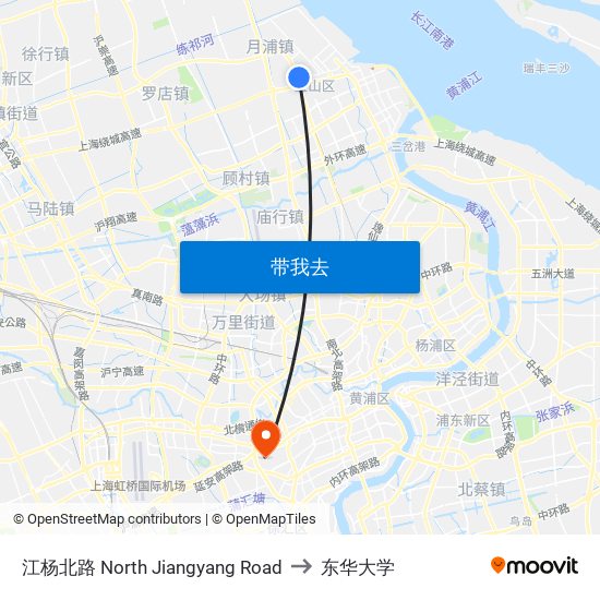 江杨北路 North Jiangyang Road to 东华大学 map