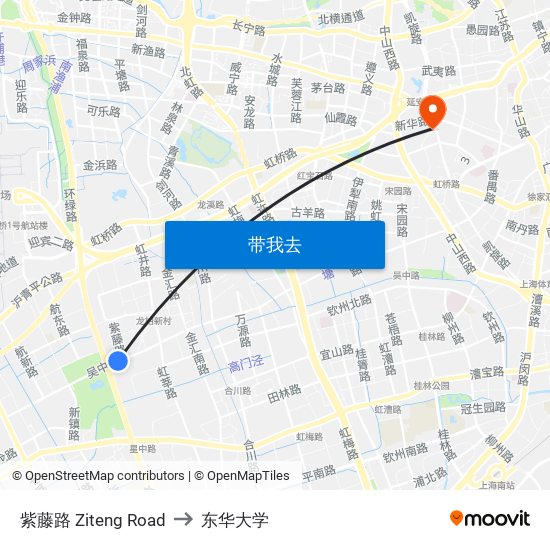 紫藤路 Ziteng Road to 东华大学 map