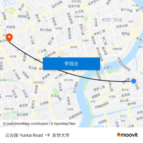 云台路 Yuntai Road to 东华大学 map