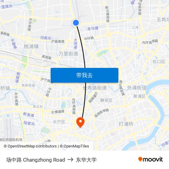 场中路 Changzhong Road to 东华大学 map