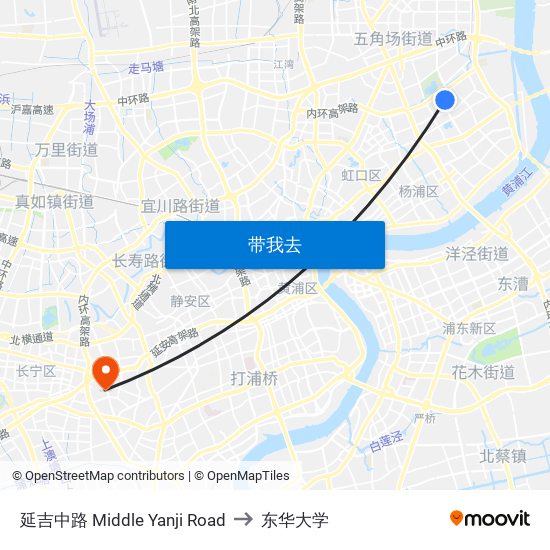 延吉中路 Middle Yanji Road to 东华大学 map