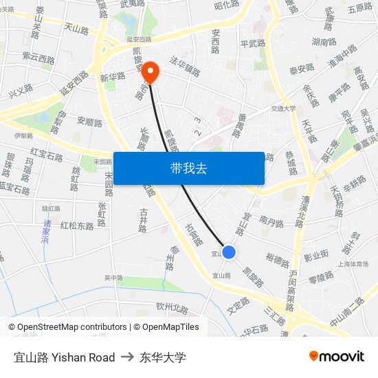 宜山路 Yishan Road to 东华大学 map