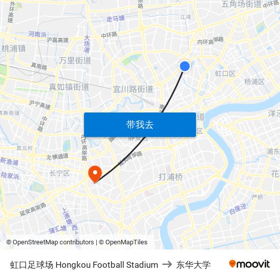 虹口足球场 Hongkou Football Stadium to 东华大学 map