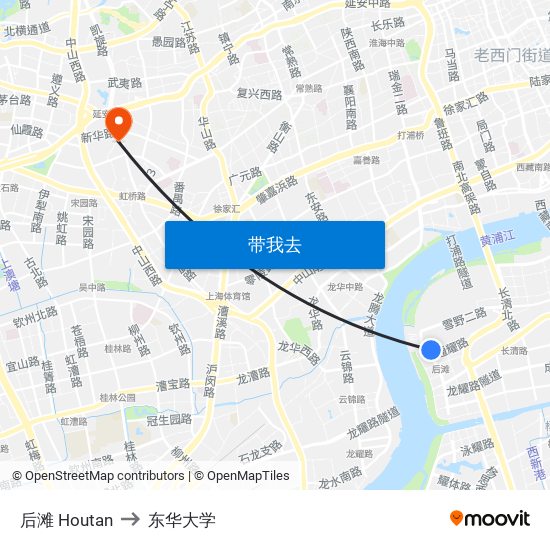 后滩 Houtan to 东华大学 map