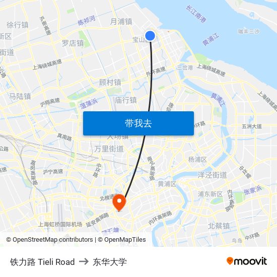 铁力路 Tieli Road to 东华大学 map