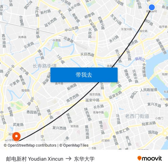 邮电新村 Youdian Xincun to 东华大学 map