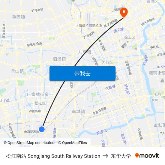 松江南站 Songjiang South Railway Station to 东华大学 map