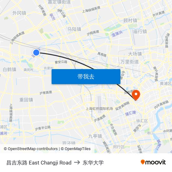 昌吉东路 East Changji Road to 东华大学 map