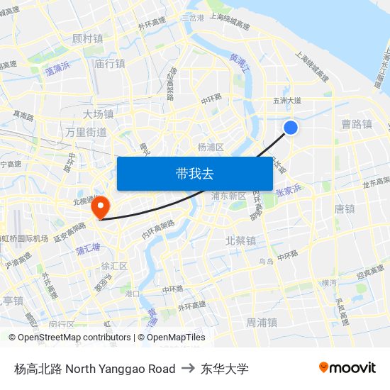 杨高北路 North Yanggao Road to 东华大学 map