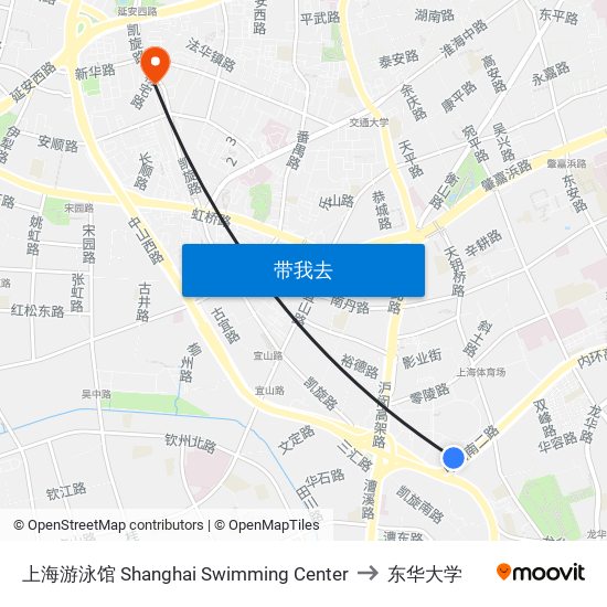 上海游泳馆 Shanghai Swimming Center to 东华大学 map