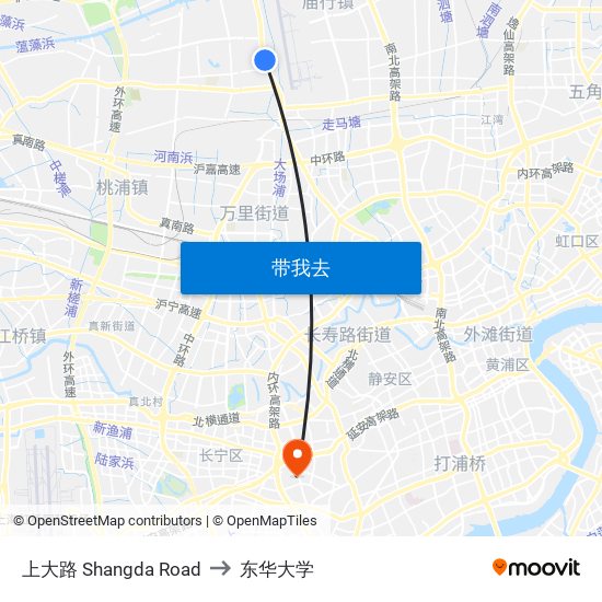 上大路 Shangda Road to 东华大学 map
