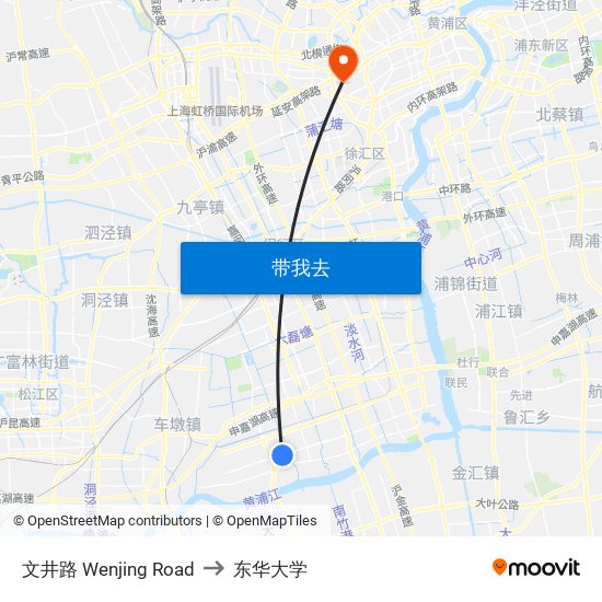 文井路 Wenjing Road to 东华大学 map