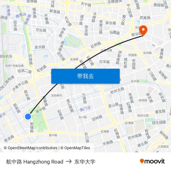 航中路 Hangzhong Road to 东华大学 map