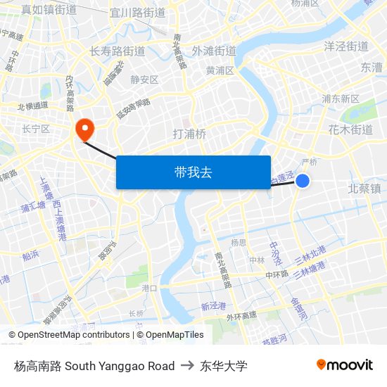 杨高南路 South Yanggao Road to 东华大学 map