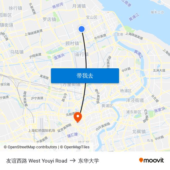 友谊西路 West Youyi Road to 东华大学 map