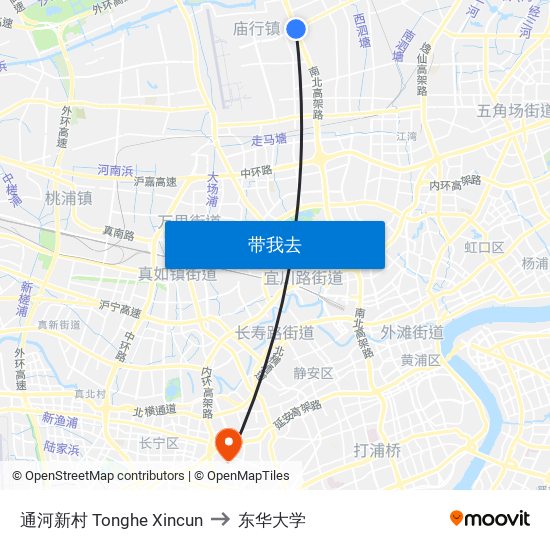 通河新村 Tonghe Xincun to 东华大学 map